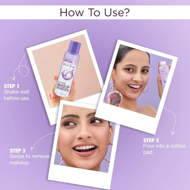 Hilary Rhoda Quick Swipe Bi-Phased Makeup Remover | Removes Waterproof Makeup | With Aloe Vera & Witch Hazel Extract | Water + Oil Formula | 100ml thumbnail 6